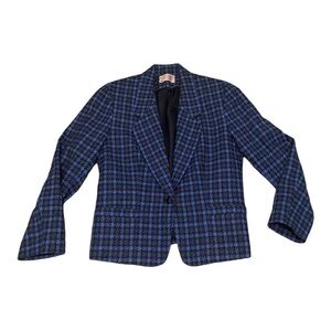 Pendleton 100% Wool Blue Houndstooth Blazer, Size 8 Petite